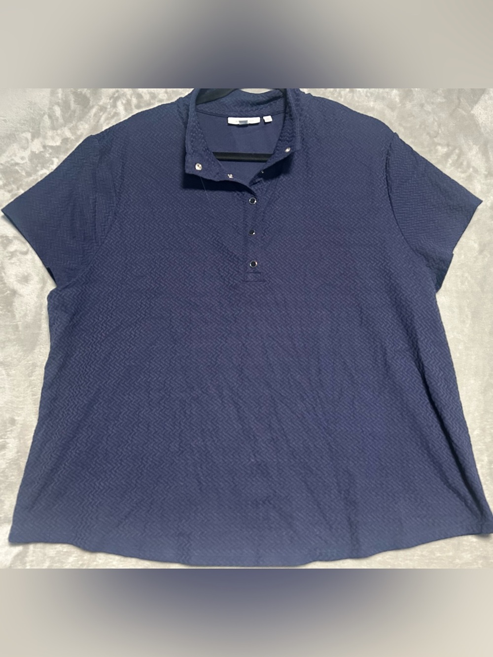 Chicos Golf Polo Shirt Women’s XXL 4 Navy Blue Snap Up Textured